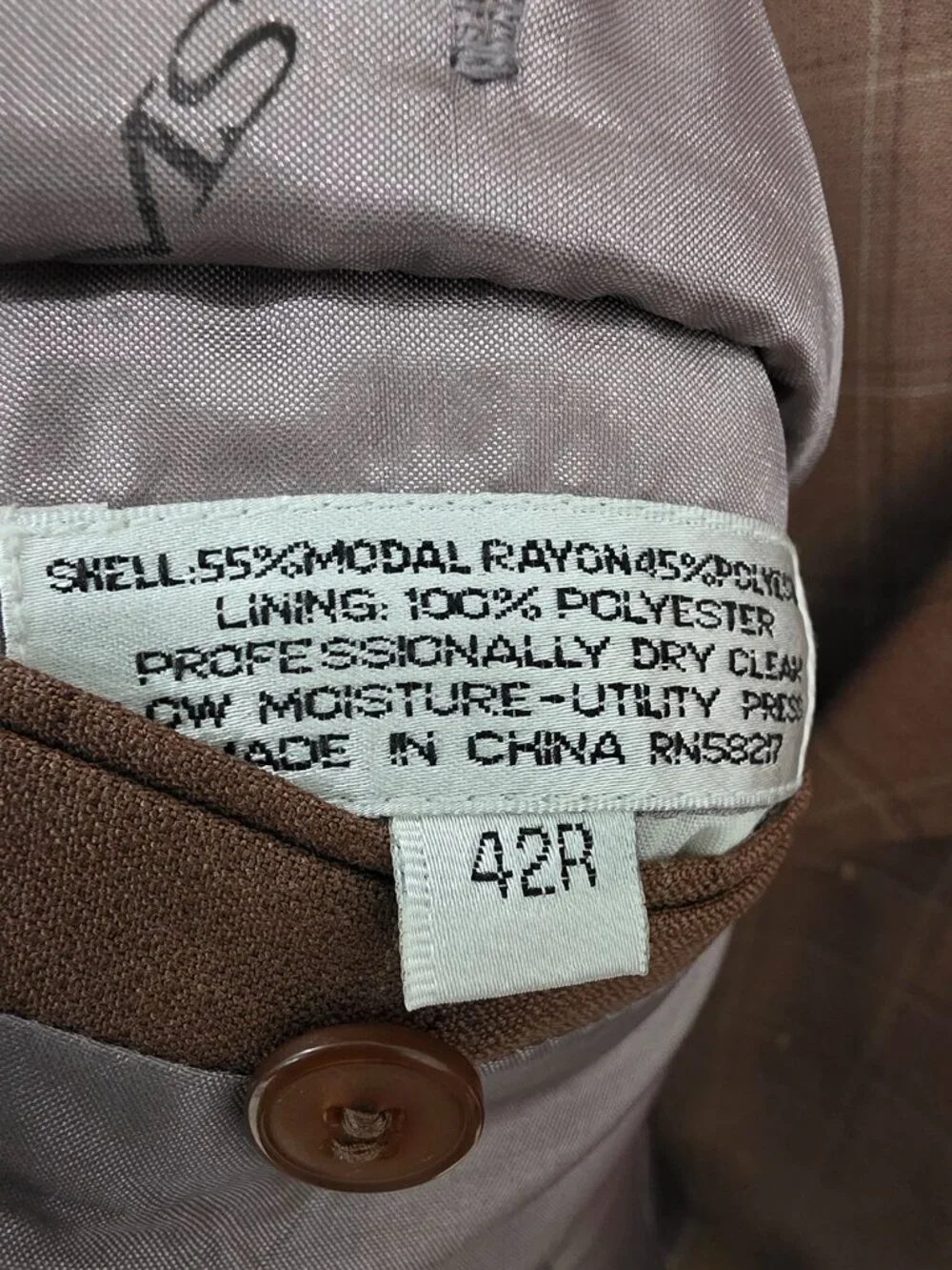 Stacy Adams 42R 35x30 Brown Full Suit 4-Button Check R917
